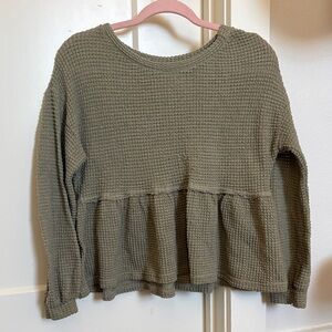 Blu Pepper Olive Waffle Knit Peplum Sweatshirt